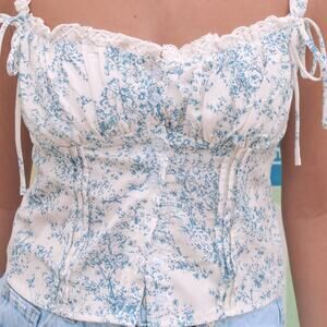 Commense Blue and White Floral Top